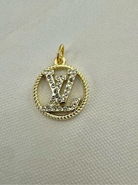 Louis Vuitton Gold-Tone Rhinestone LV Circle Pendant, Charm, Upcycled Upcycle